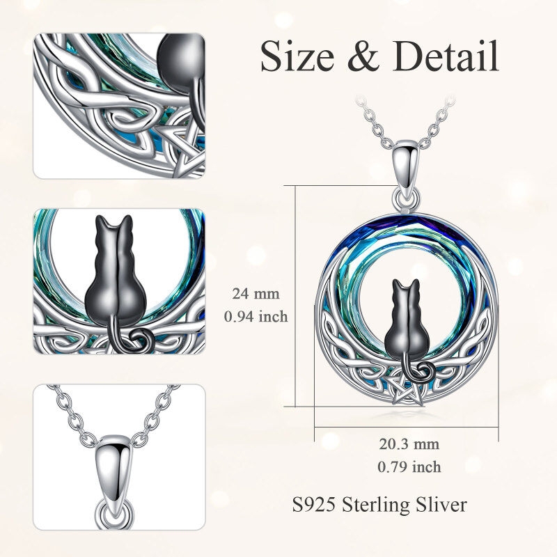 Sterling Silver Two-Tone Cat With Celtic Knot With Moon Crystal Pendant Necklace-5