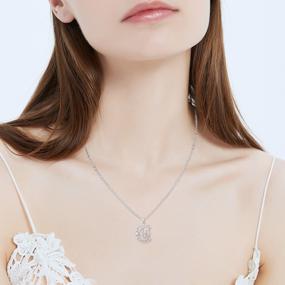 Sterling Silver Two-Tone Girl With Cat Pendant Necklace For Women-2
