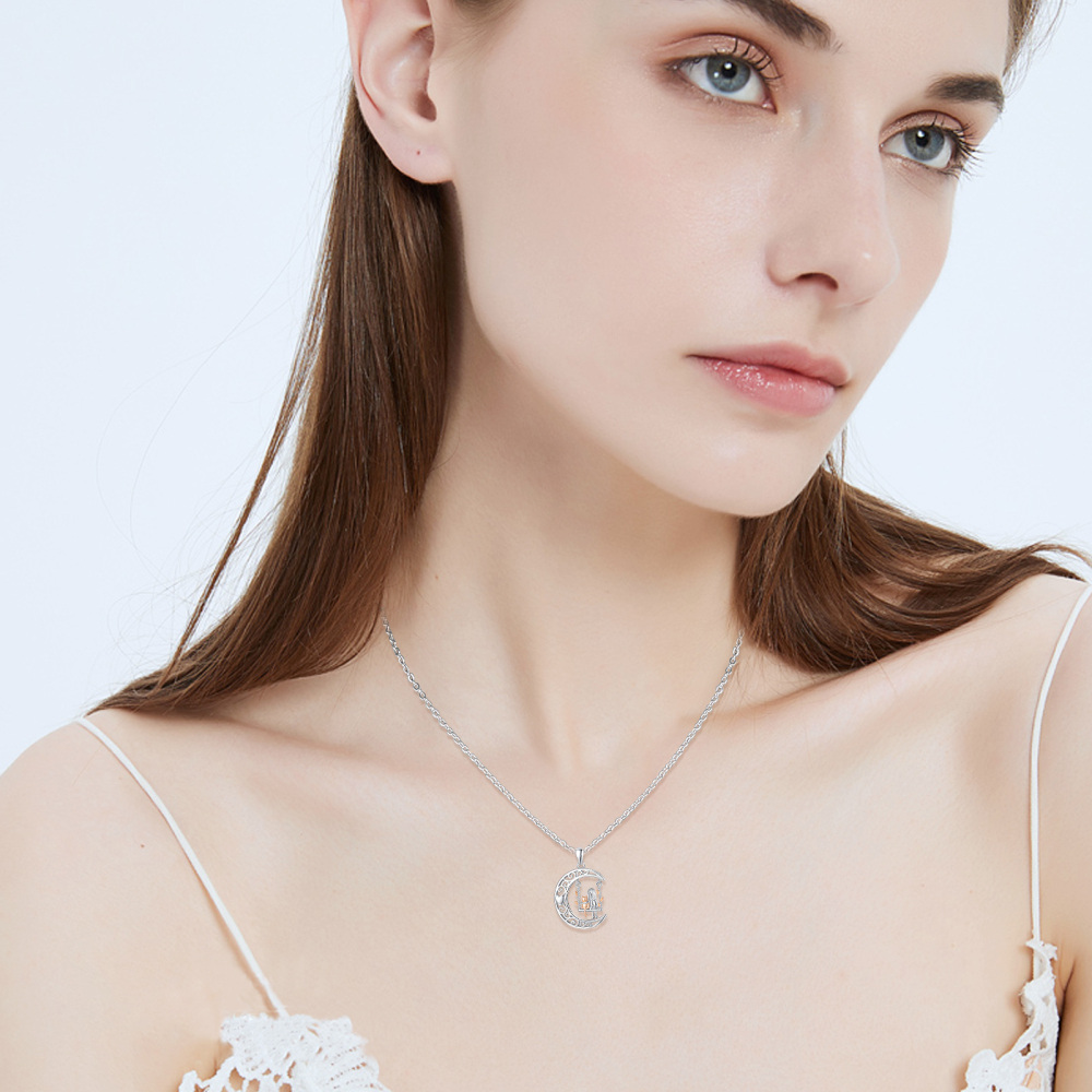 Sterling Silver Two-Tone Girl With Cat Pendant Necklace For Women-3