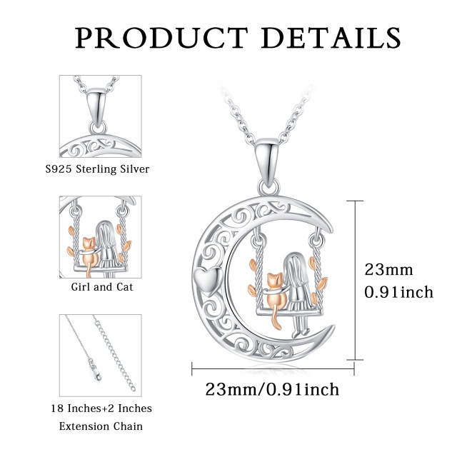 Collier en argent sterling avec pendentif bicolore chat, coeur, lune et balançoire-7