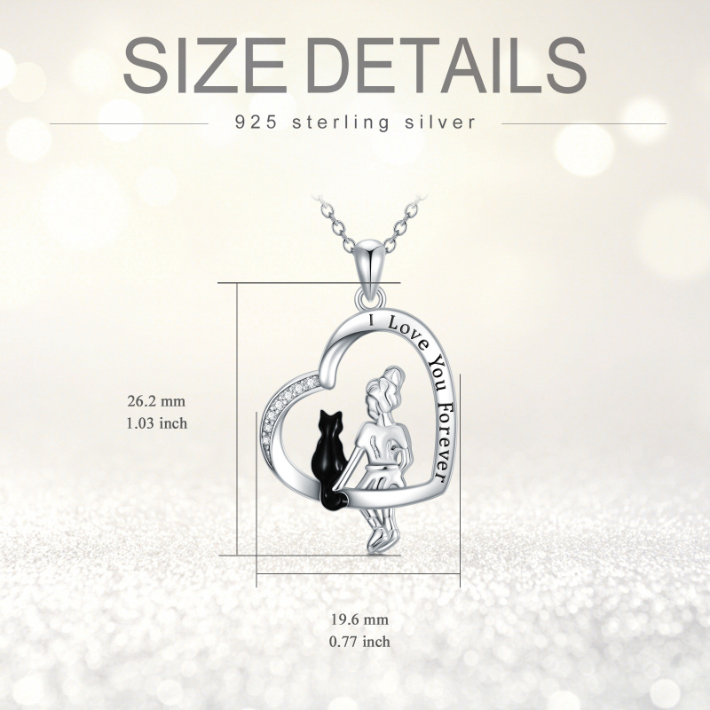 قلادة من الفضة الإسترلينية بتصميم قطة وقلب، مرصعة بزركونيا مكعب بلونين، مع كلمة محفورة-6