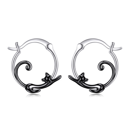 Boucles d'oreilles chat en argent sterling bicolore