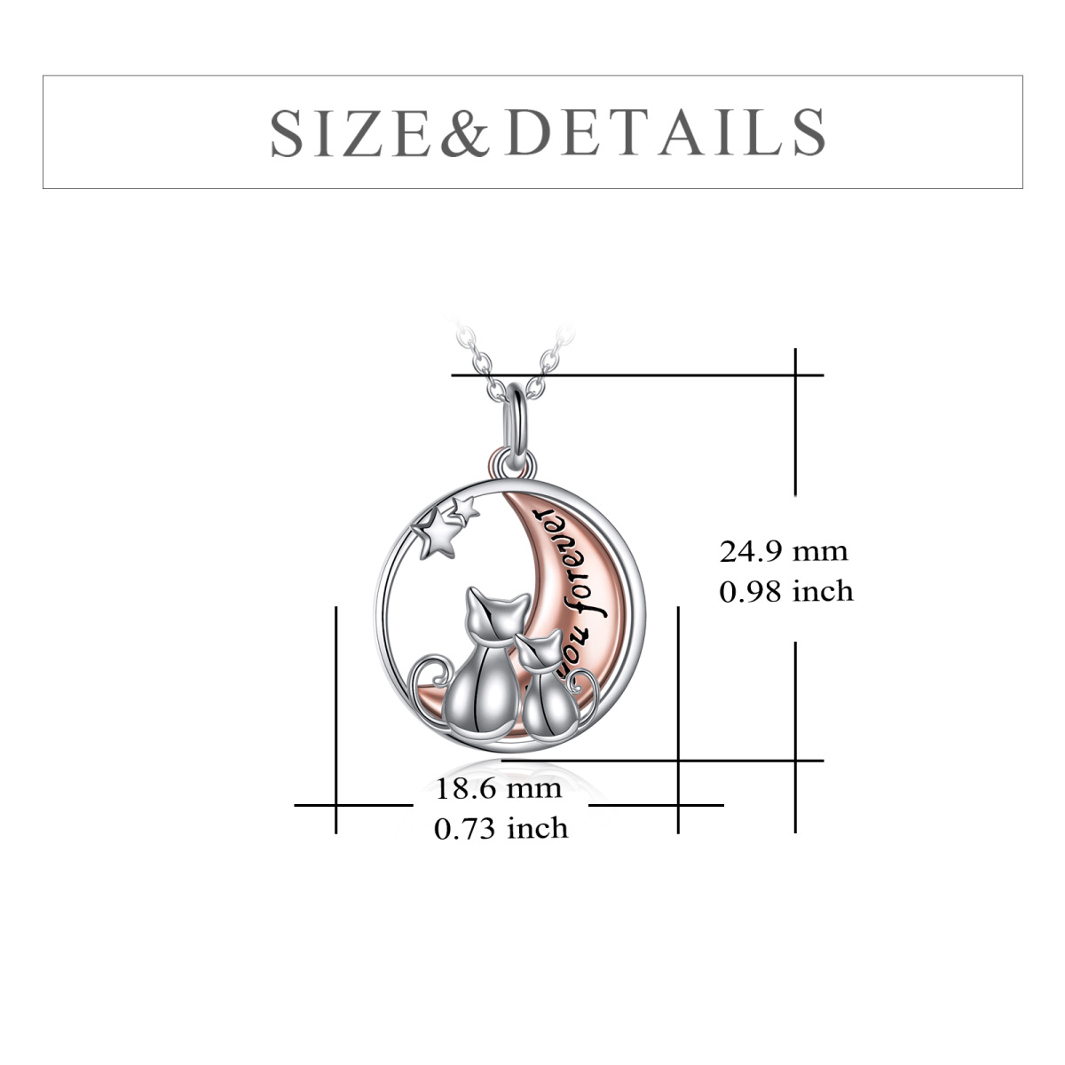 Sterling Silver Two-tone Cat & Moon Pendant Necklace-5