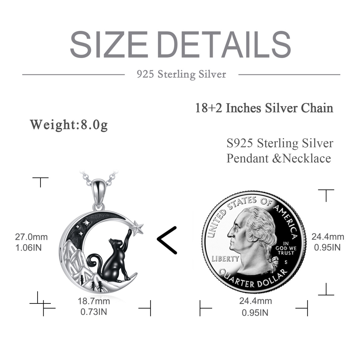 Sterling Silver Two-Tone Black Cat Crescent Moon & Mountain Urn Necklace For Ashes-6