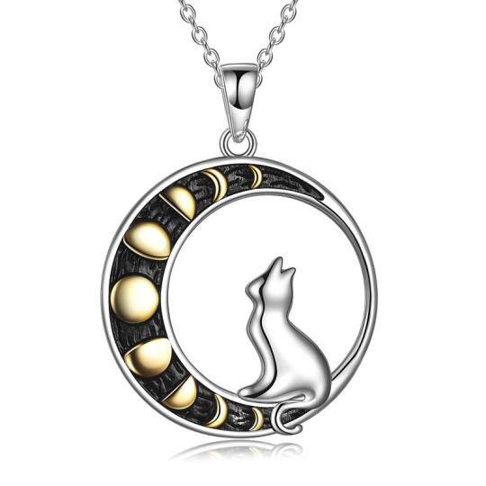 Collana con ciondolo a forma di gatto in argento bicolore