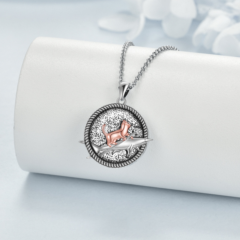 Sterling Silver Two-tone Cat & Shark Urn Necklace for Ashes-3