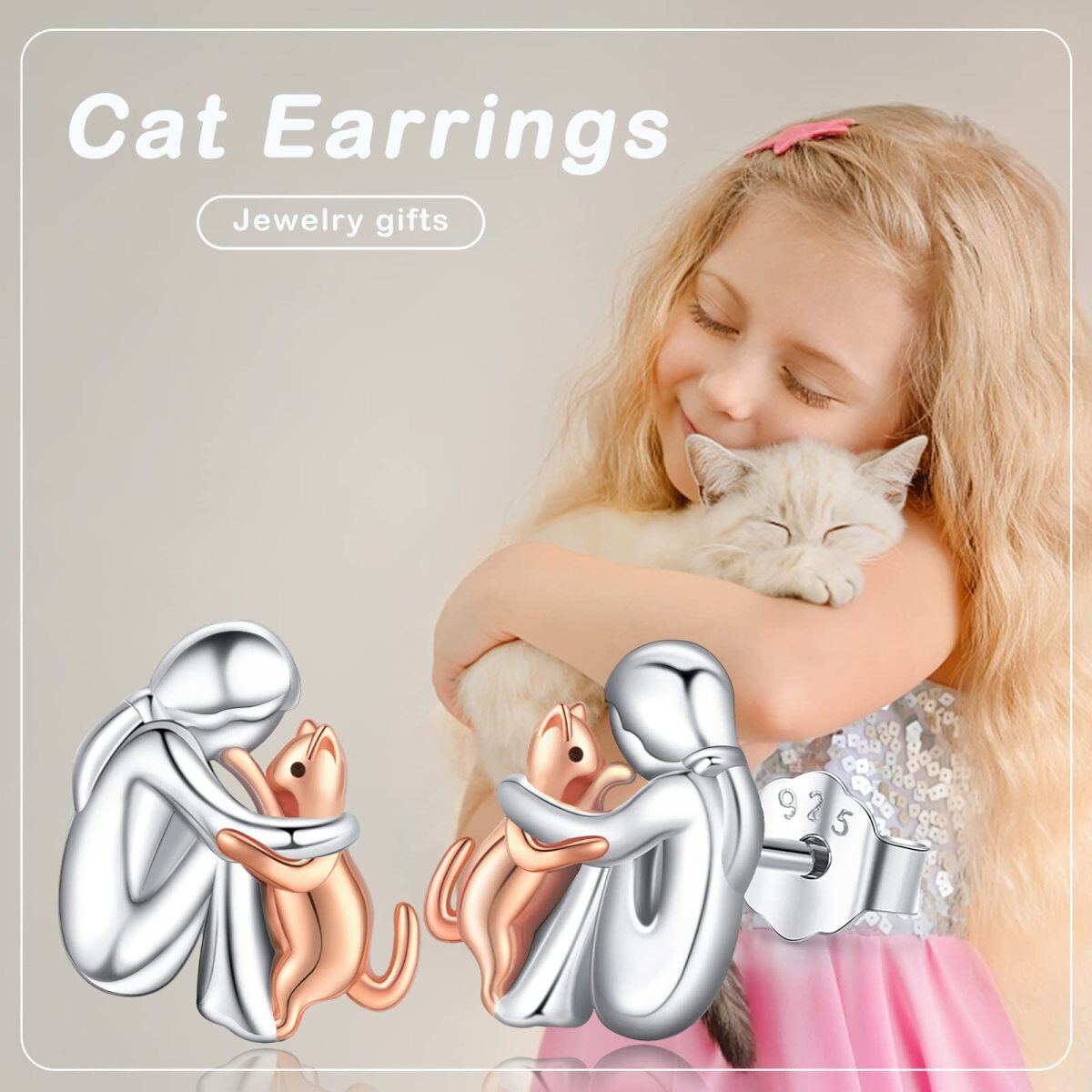 Boucles d'oreilles en argent sterling avec chat bicolore-4