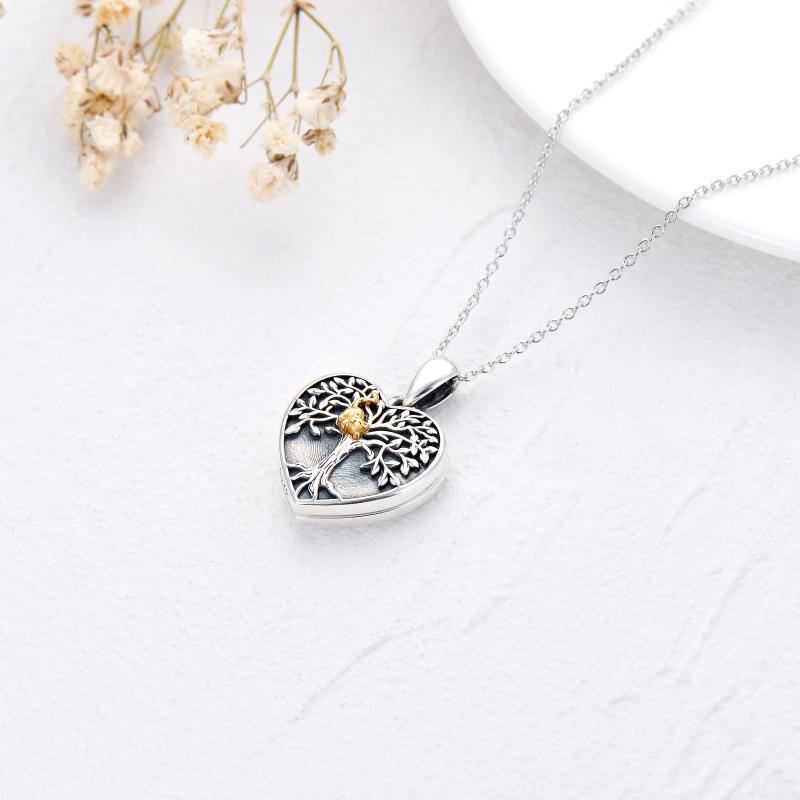 Sterling Silver Two-tone Cat & Tree Of Life Personalized Photo Locket Necklace with Engraved Word-5