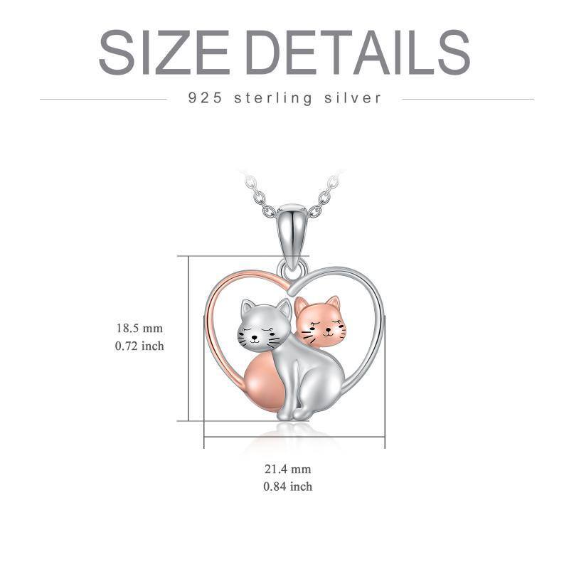 Sterling Silber zweifarbig 2 Katzen & Herz Anhänger Halskette-5