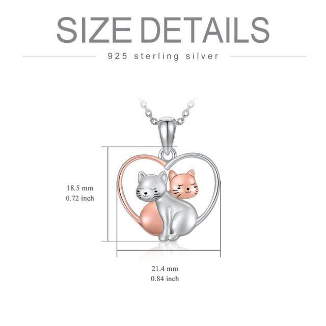 Sterling zilveren two-tone 2 katten & hart hanger ketting-5