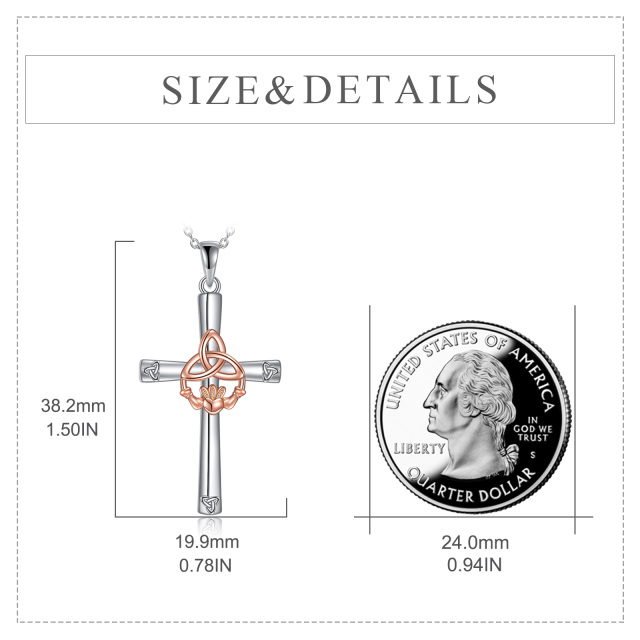 Sterling Silber zweifarbig keltischer Knoten & Claddagh & Kreuz Anhänger Halskette-5