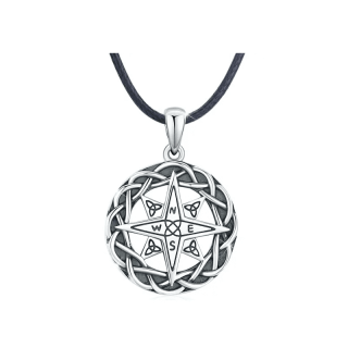 Sterling Silver Two-tone Celtic Knot & Compass Pendant Necklace-16