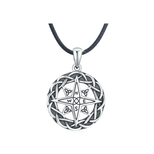 Collier avec pendentif boussole à nœud celtique bicolore en argent sterling