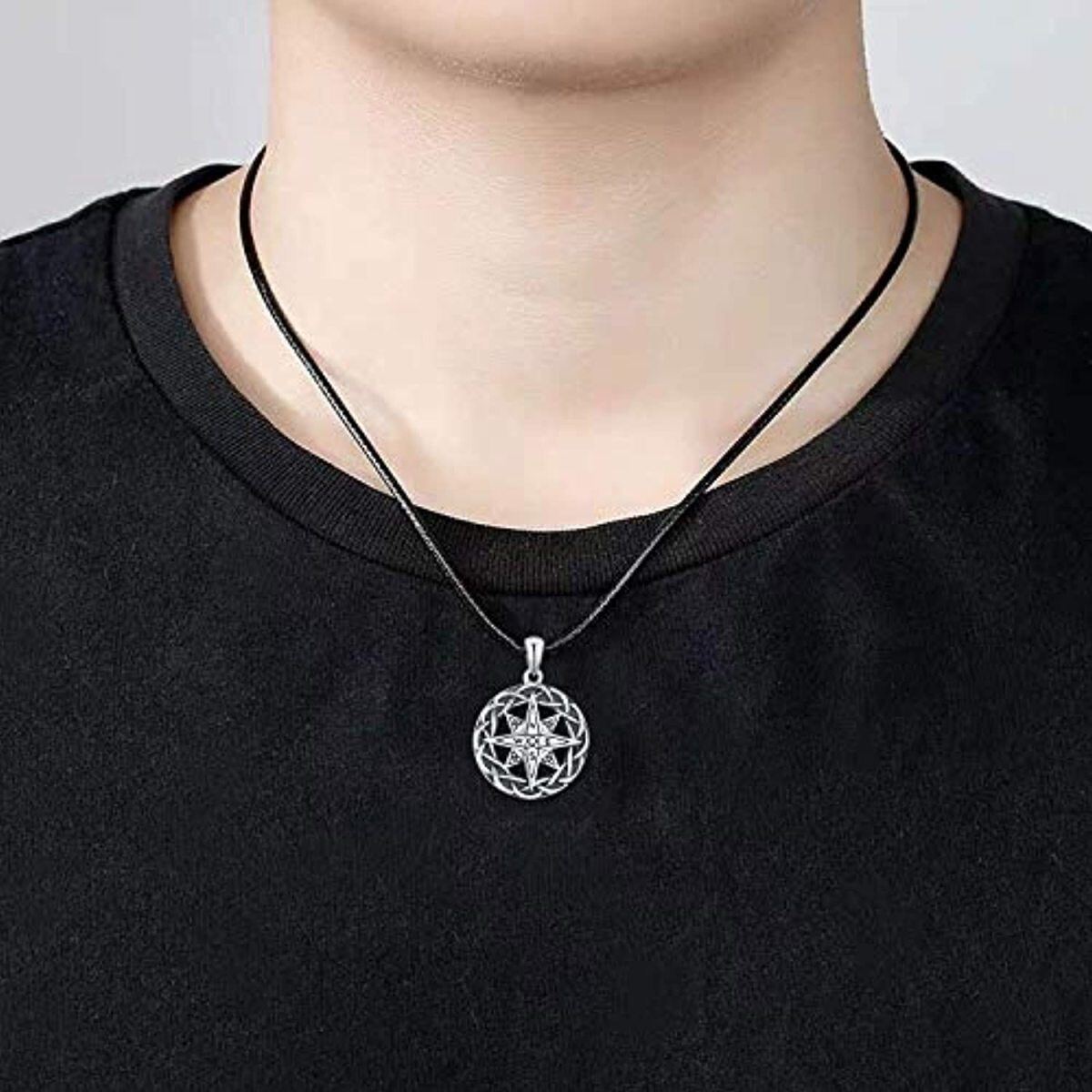 Sterling Silver Two-tone Celtic Knot & Compass Pendant Necklace-2