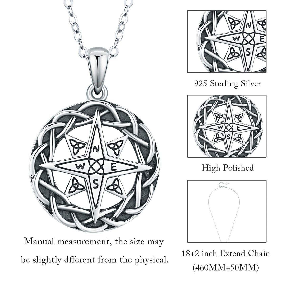 Sterling Silver Two-tone Celtic Knot & Compass Pendant Necklace-4