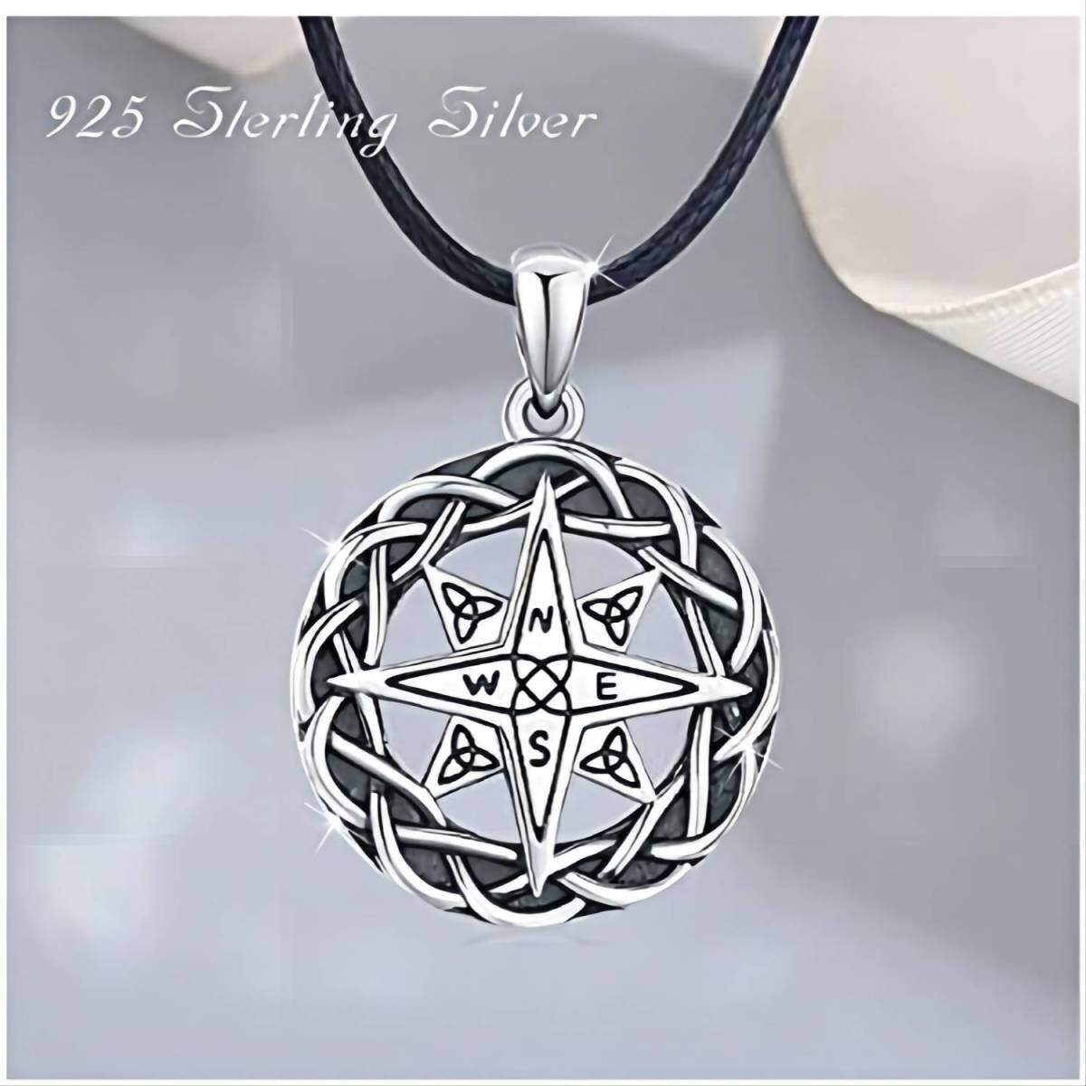 Sterling Silver Two-tone Celtic Knot & Compass Pendant Necklace-5