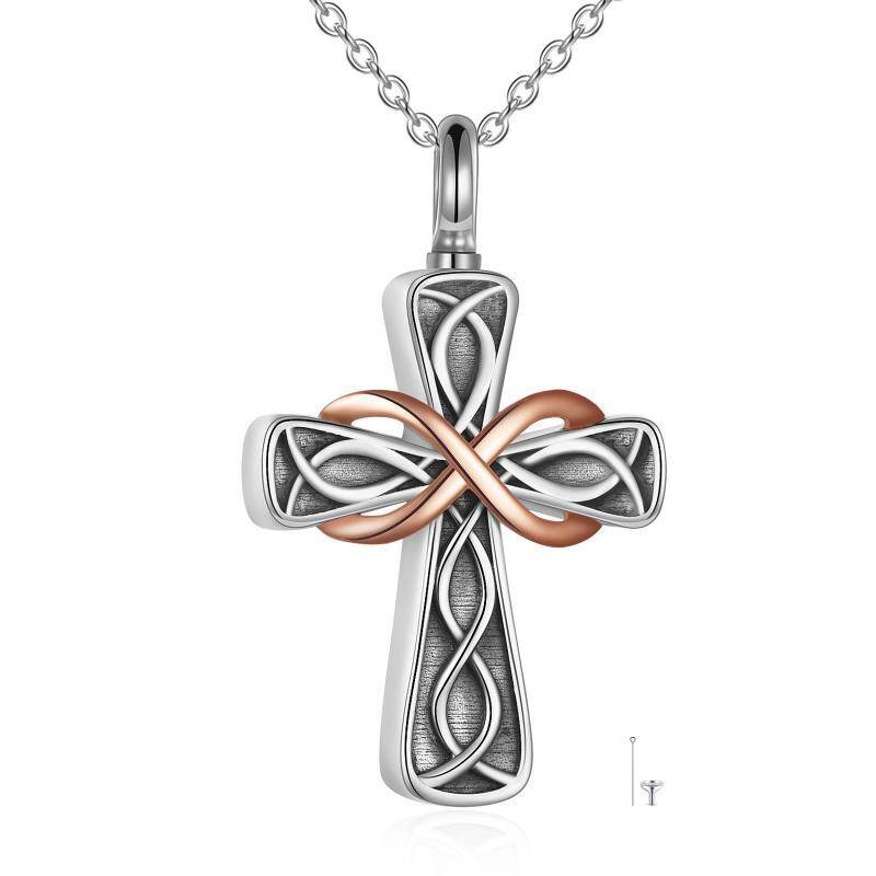 Collana in argento sterling bicolore con nodo celtico e croce con simbolo dell'infinito, collana con urna per ceneri