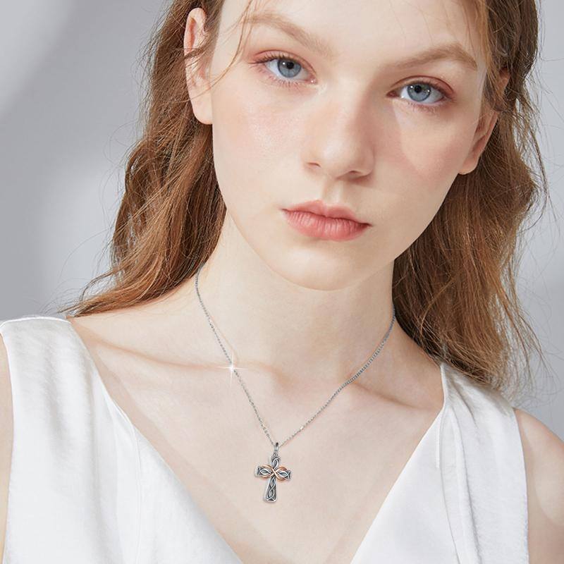 قلادة من الفضة الإسترلينية بلونين بتصميم عقدة سلتيك ورمز اللانهاية للرماد-2