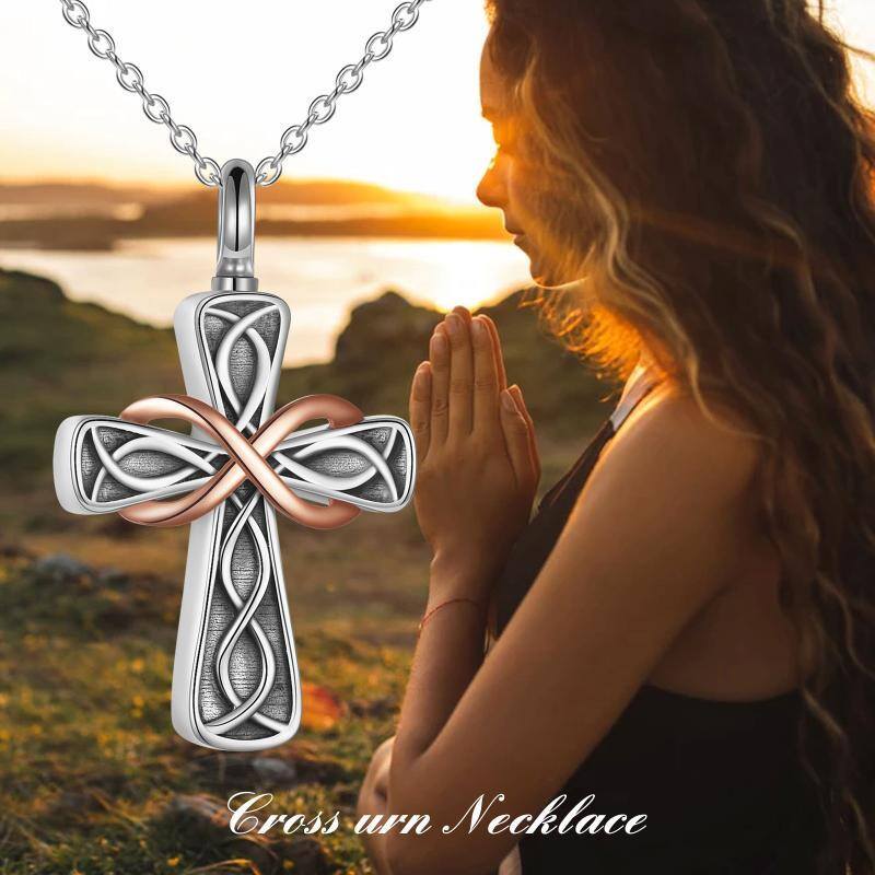 Collana in argento sterling bicolore con nodo celtico e croce con simbolo dell'infinito, collana con urna per ceneri-3