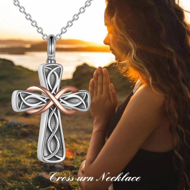 Sterling Silver Two-tone Celtic Knot Cross & Infinity Symbol Urn Necklace for Ashes-3