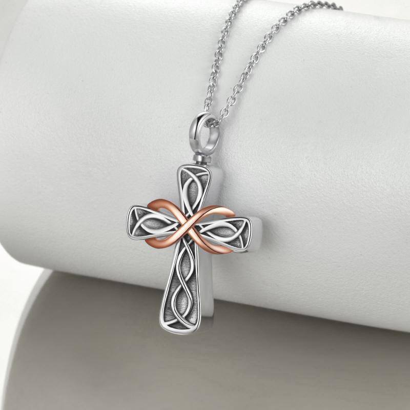 Collana in argento sterling bicolore con nodo celtico e croce con simbolo dell'infinito, collana con urna per ceneri-4