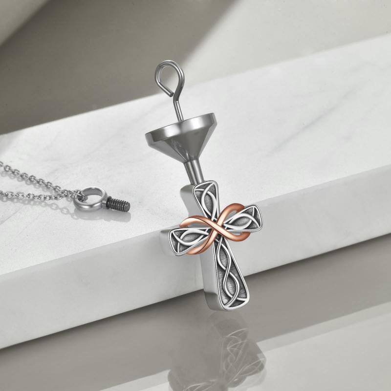 Sterling zilveren tweekleurige Keltische knoop Kruis Infinity symbool Urn ketting voor as-5