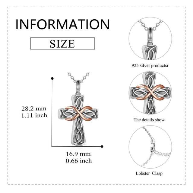 Zweifarbige Urnenhalskette für Asche aus Sterlingsilber mit keltischem Knoten und Kreuz mit Unendlichkeitssymbol-6