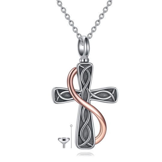 Sterling Silver Two-tone Celtic Knot Cross Infinity Symbol Urn Necklace for Ashes