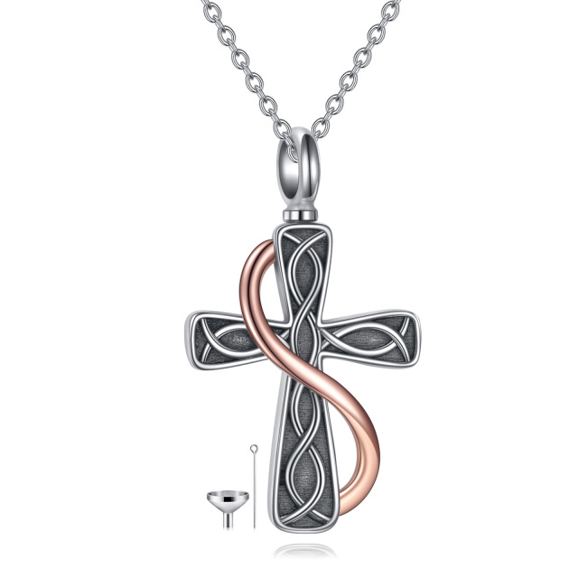 Sterling Silver Two-tone Celtic Knot Cross Infinity Symbol Urn Necklace for Ashes-2