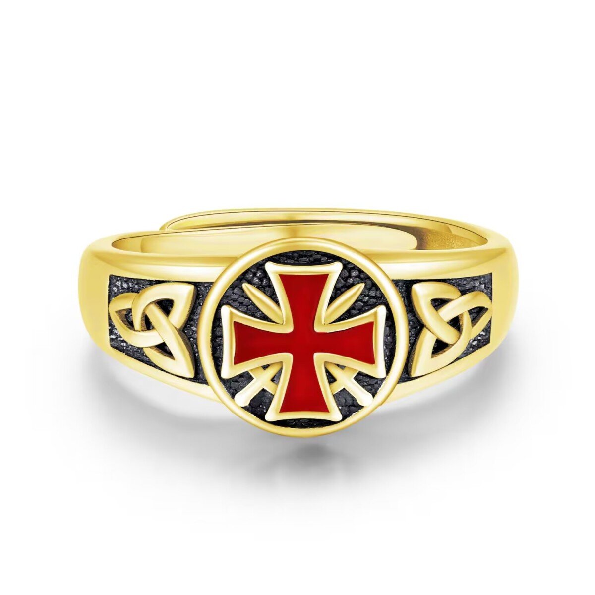 Sterling Silver Two-tone Celtic Knot & Cross & Knights Templar Open Ring for Men-1