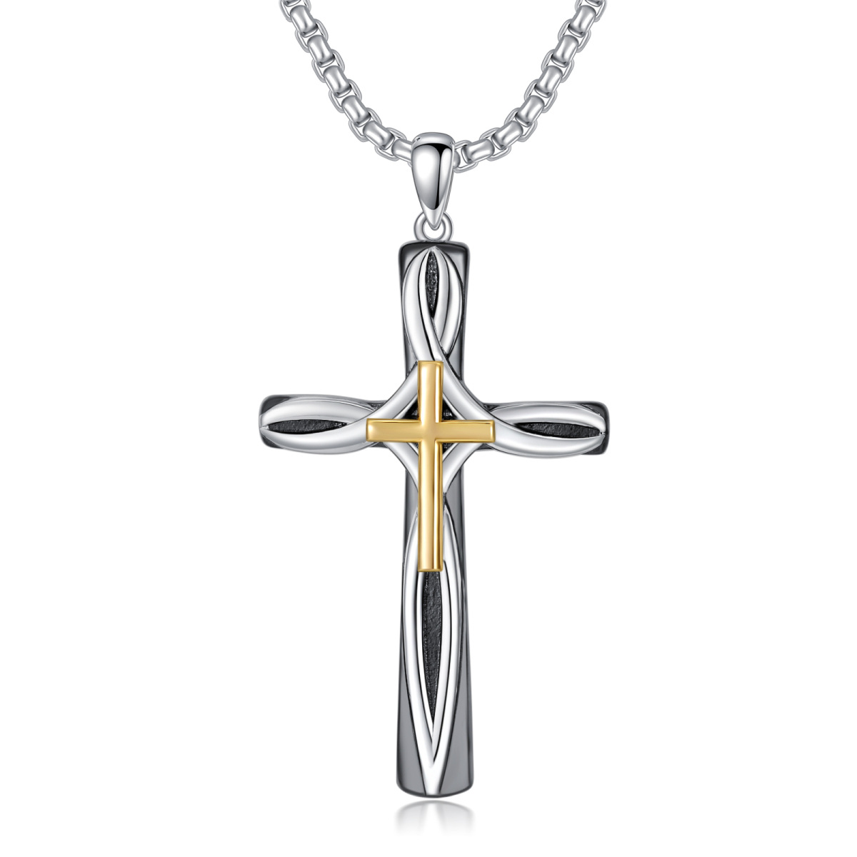 Sterling Silver Two-tone Celtic Knot & Cross Pendant Necklace for Men-1