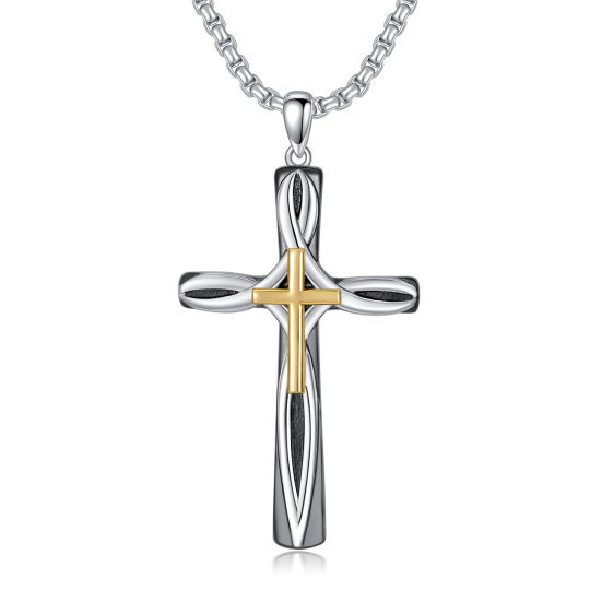 Sterling Silver Two-tone Celtic Knot & Cross Pendant Necklace for Men