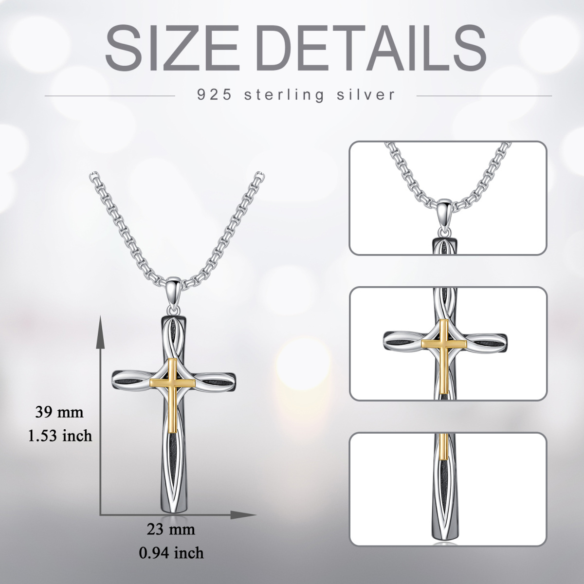 Sterling Silver Two-tone Celtic Knot & Cross Pendant Necklace for Men-3