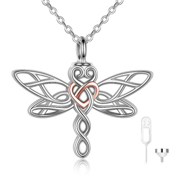 Sterling Silver Two-tone Celtic Knot Dragonfly Urn Necklace for Ashes-1