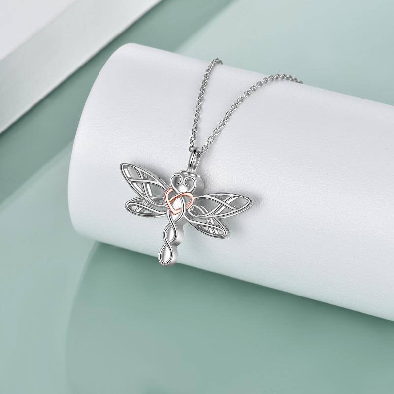 Sterling Silver Two-tone Celtic Knot Dragonfly Urn Necklace for Ashes-3