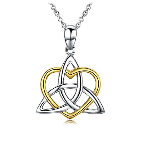 Sterling Silver Two-tone Celtic Knot & Heart Pendant Necklace