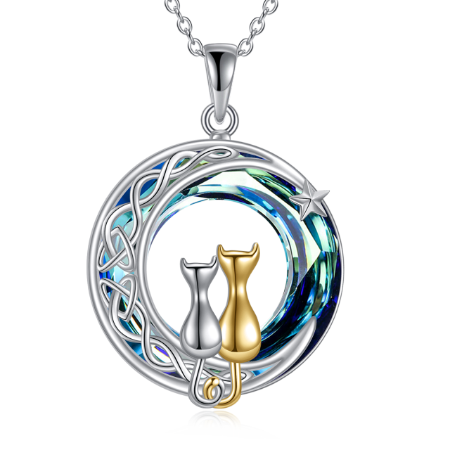 Collier pendentif en argent sterling avec pendentif en cristal de lune et nœud celtique bicolore-1