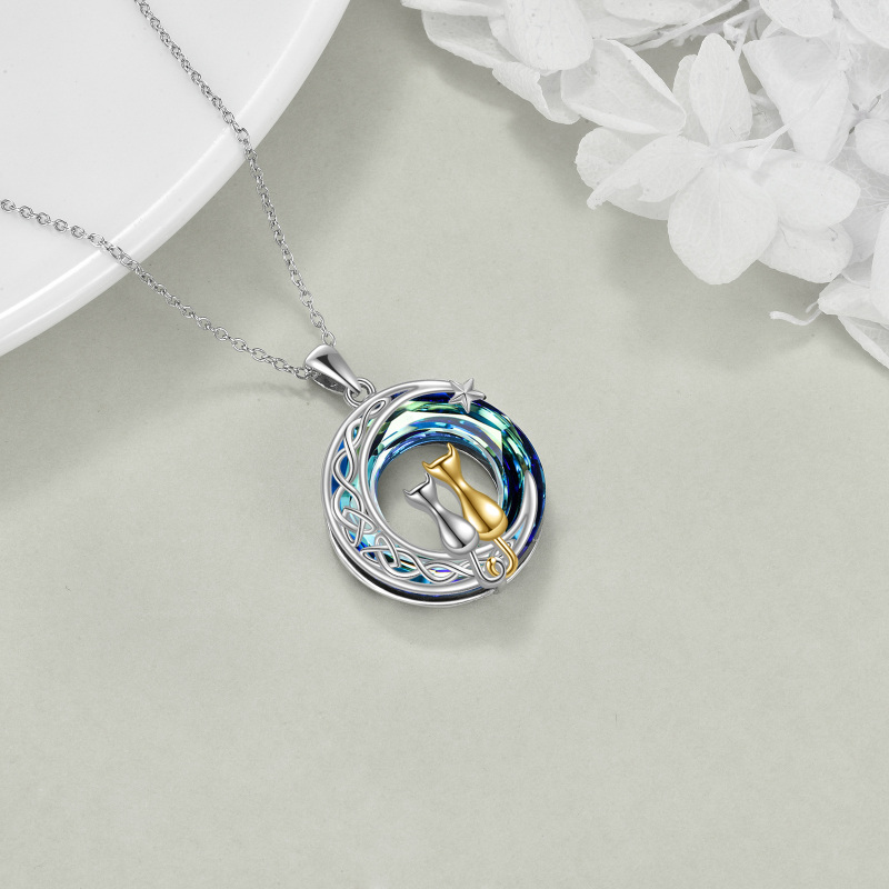 Sterling Silver Two-tone Celtic Knot & Moon Crystal Pendant Necklace-4