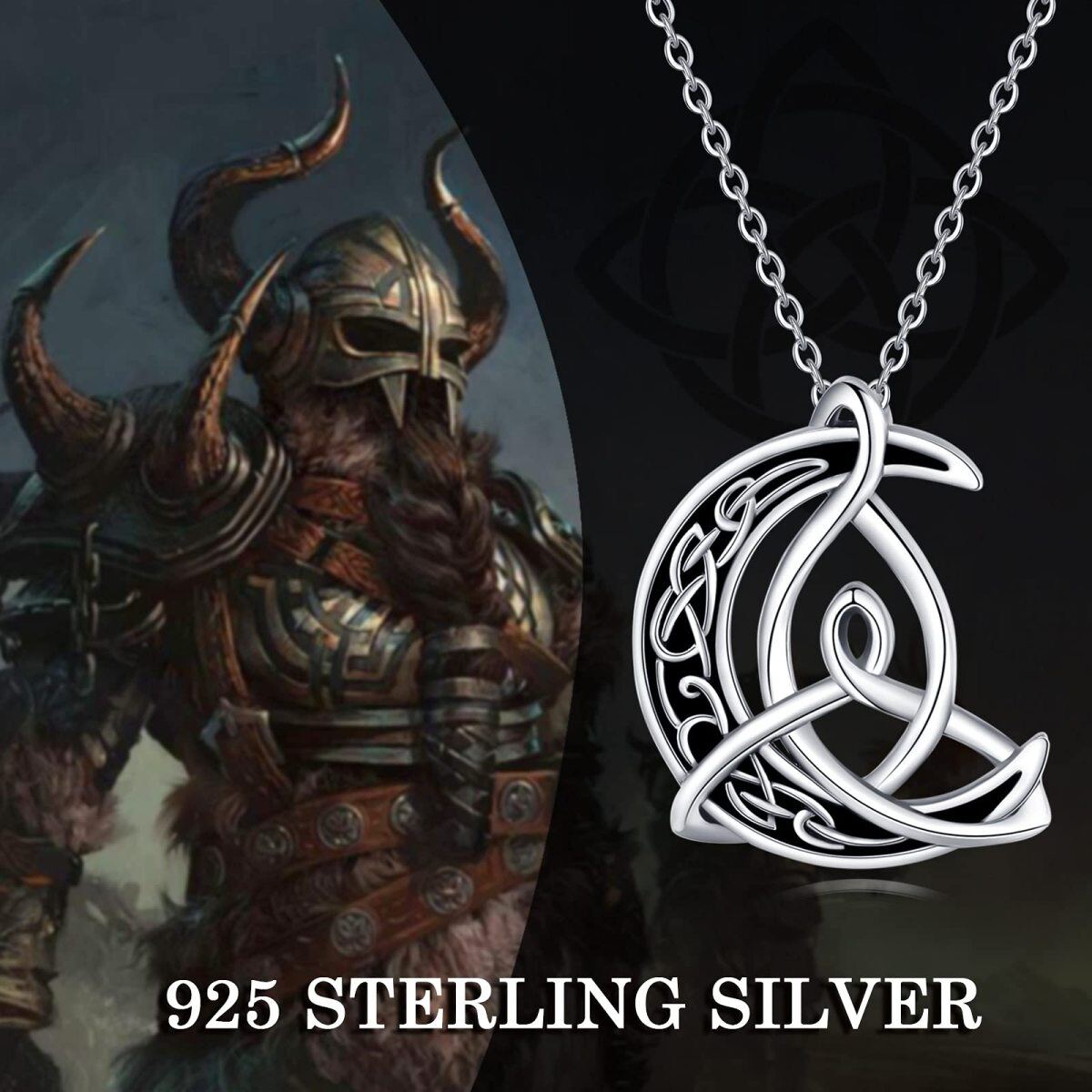 Sterling Silber zweifarbig Keltischer Knoten & Mond Anhänger Halskette-6