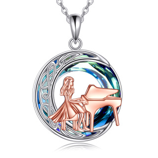Sterling Silver Two-tone Celtic Knot & Piano Crystal Pendant Necklace-26