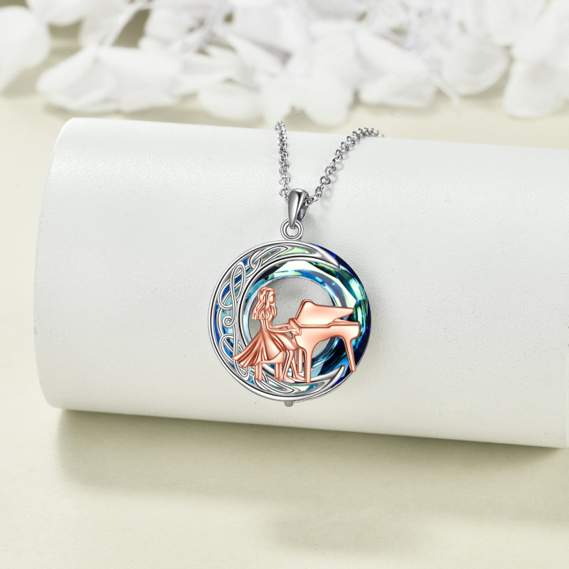 Collar de plata de ley con nudo celta bicolor y colgante de cristal de piano-4