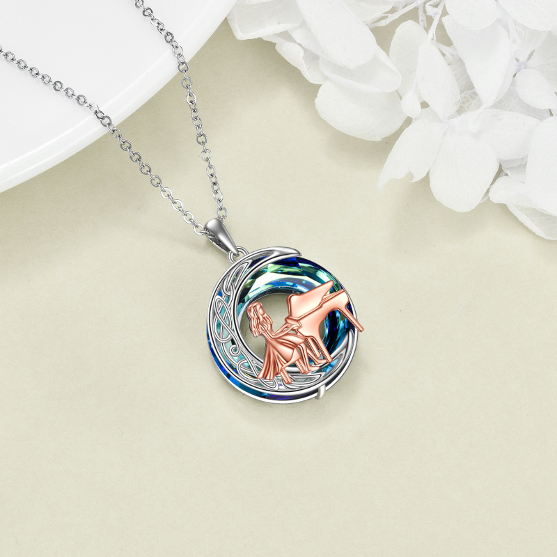 Collar de plata de ley con nudo celta bicolor y colgante de cristal de piano-5