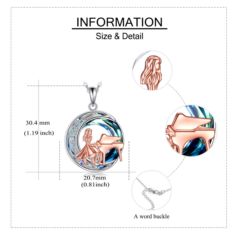 Collar de plata de ley con nudo celta bicolor y colgante de cristal de piano-6