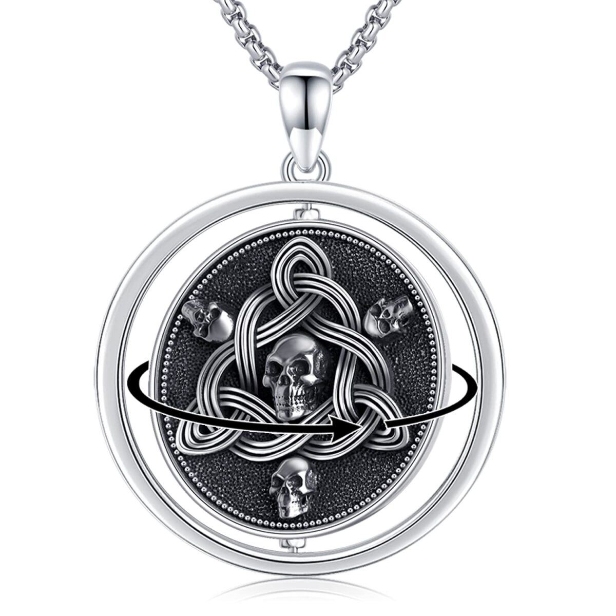 Collar de plata de ley con nudo celta y calavera en dos tonos para hombre-1