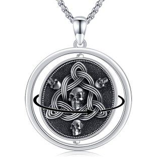 Sterling Silver Two-tone Celtic Knot & Skull Spinner Necklace for Men-3