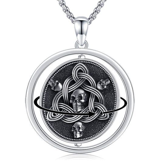 Sterling Silver Two-tone Celtic Knot & Skull Spinner Necklace for Men