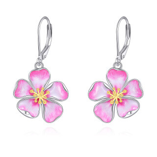 Sterling Silver Two-tone Cherry Blossom Lever-back Earrings-28