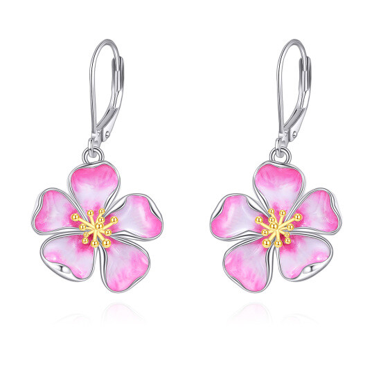 Sterling Silver Two-tone Cherry Blossom Lever-back Earrings