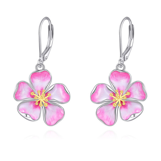 Sterling Silver Two-tone Cherry Blossom Lever-back Earrings-1