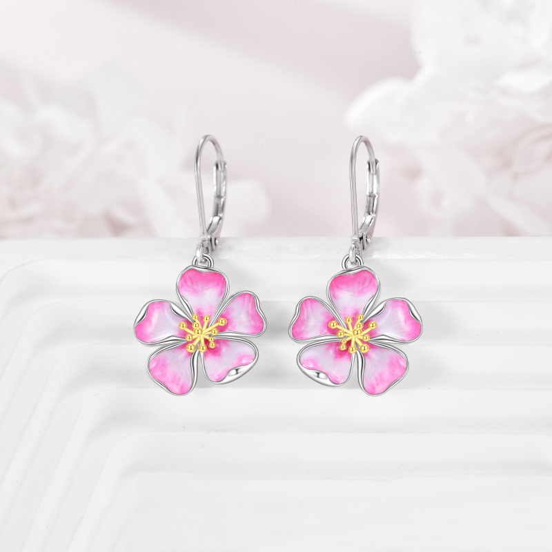Sterling Silver Two-tone Cherry Blossom Lever-back Earrings-3
